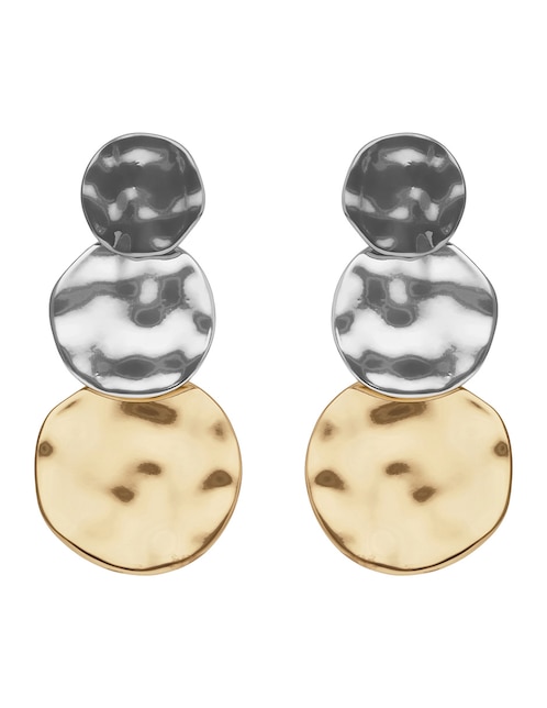 Aretes largos circulares Tritone Organic Discs con acabado martillado 1