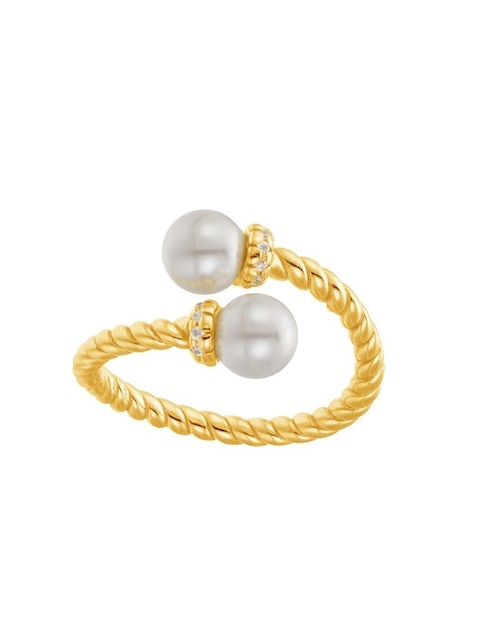 Anillo semicircular Les Néréides CLASSIC REVISITE de plata 18 k perla con acabado baño de oro