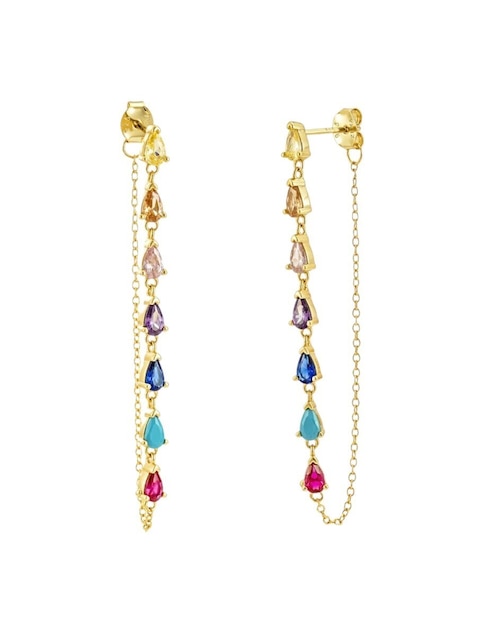 Aretes largos Classic Revisite de plata P 925 con acabado baño de oro cristal 1