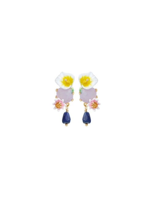 Aretes largos de flor Jardín Acuático con acabado esmaltado cristal