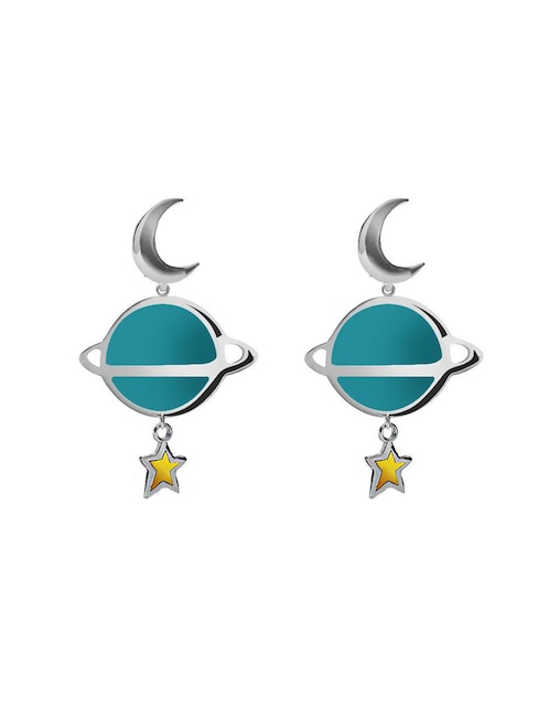 Aretes largos de planeta Cometa de plata p 925 con acabado esmaltado