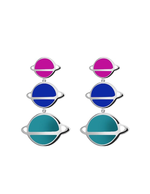 Aretes largos de planeta Cometa de plata p 925 con acabado esmaltado