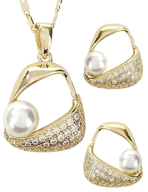 Aretes y collar de oro laminado 18 K zirconia 1