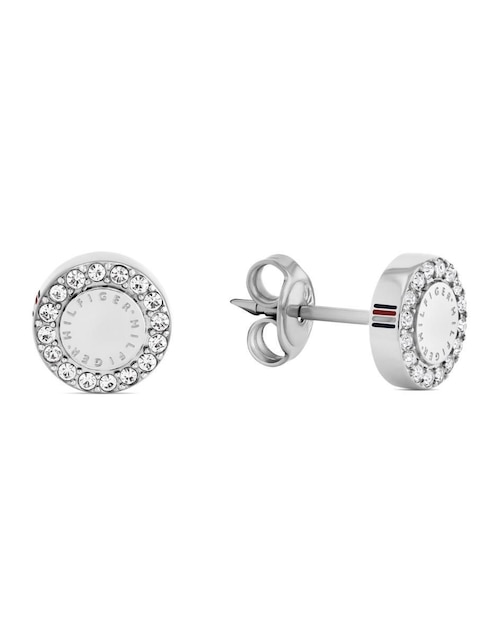 Broqueles Tommy Hilfiguer Mini Crystals con acabado plateado