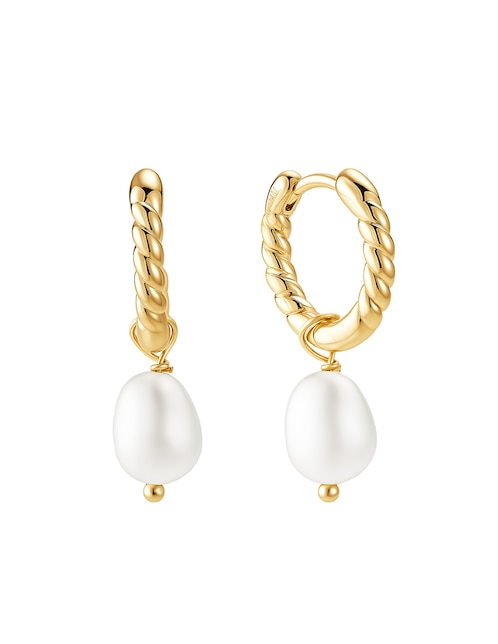 Aretes huggies de gota 14 K con acabado baño de oro perla 1