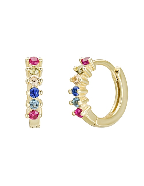 Aretes huggies circulares 14 K con acabado baño de oro zirconia 1