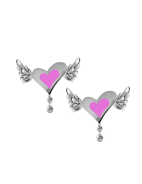 Aretes largos de corazón Enrique Garcia de plata P 925 con acabado esmaltado