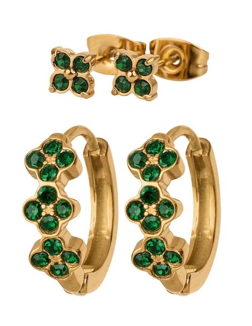 Set de aretes "de (si aplica)" diferentes formas no aplica luckyly yani y ziva "de" acero inoxidable 14 k "con acabado" baño de oro zirconia cúbica