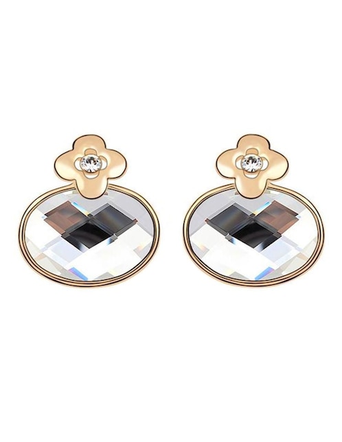 Aretes cortos ovalados Ocean Heart con acabado baño de oro 18 K cristal