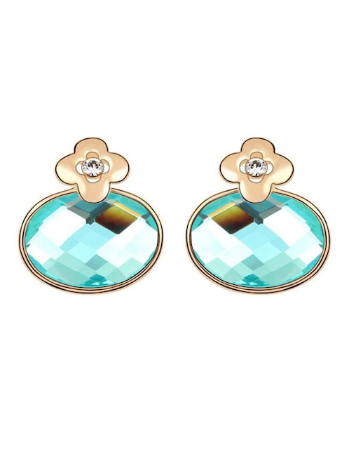 Aretes cortos ovalados Ocean Heart con acabado baño de oro 18 K cristal