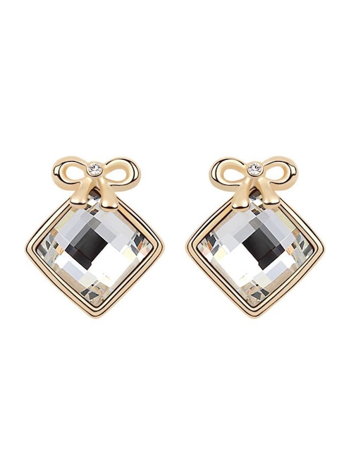 Aretes cortos de moño 18 K con acabado baño de oro rosa cristal 1