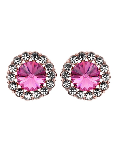 Aretes cortos redondos 18 K con acabado baño de oro rosa cristal 1