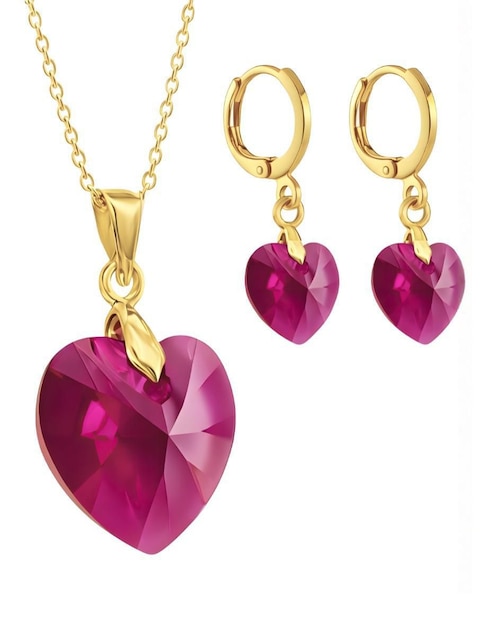 Aretes y collar de corazón Aurore 18 K cristal 1