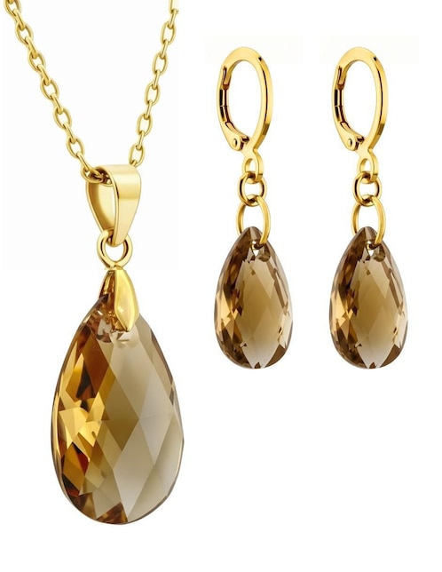 Aretes y collar de gota Zvezda Aurore 18 K cristal