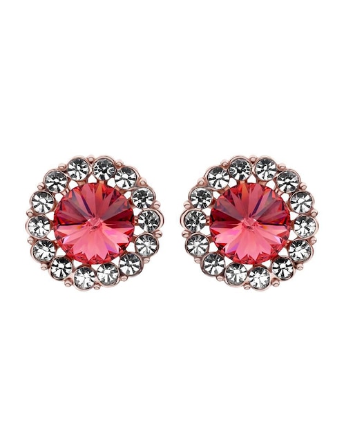 Aretes cortos circulares Ocean Heart 18 K con acabado baño de oro rosa cristal