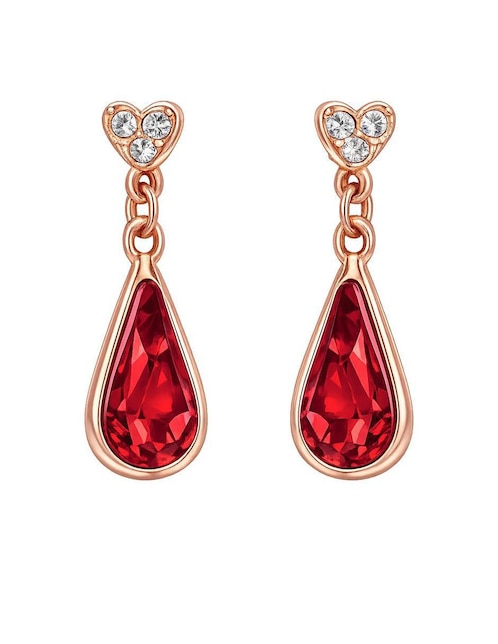 Aretes cortos de gota Ocean Heart Elegance con acabado baño de oro rosa 18 K cristal