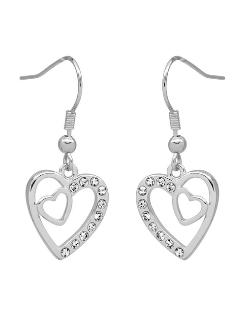 Aretes corto de corazón Ocean Heart con acabado baño de oro blanco 18 K cristal
