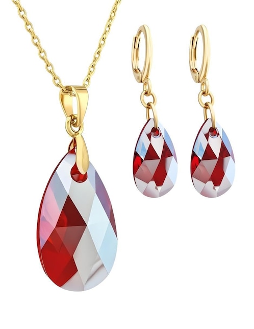 Aretes y collar Zvezda Aurore con acabado chapa de oro 18 K cristal