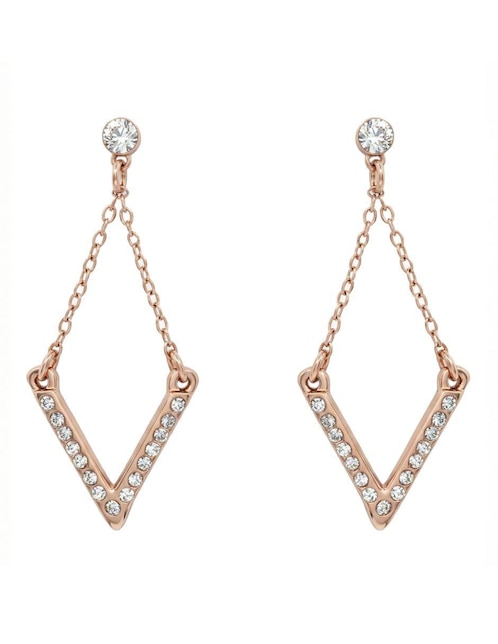 Aretes largos de rombo Ocean Heart con acabado baño de oro rosa 18 K cristal