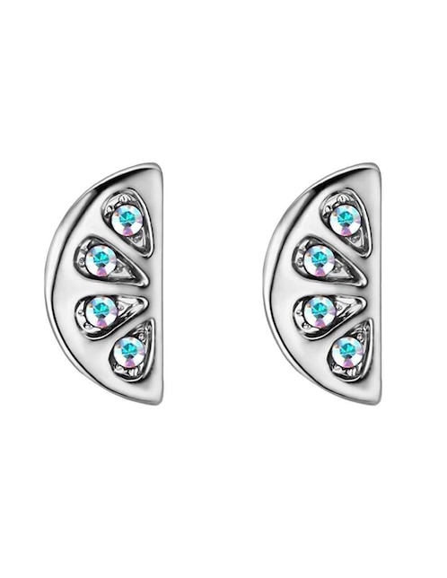 Aretes cortos de naranja Ocean Heart con acabado baño de oro blanco 18 K cristal