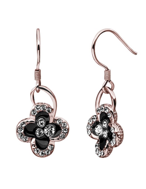 Aretes largos de flor Ocean Heart Elegance con acabado baño de oro rosa 18 K cristal