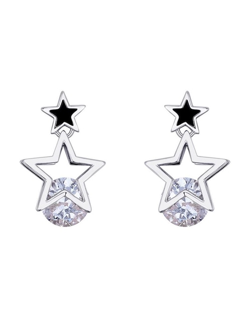 Aretes cortos de estrella Ocean Heart con acabado baño de oro blanco 18 K cristal