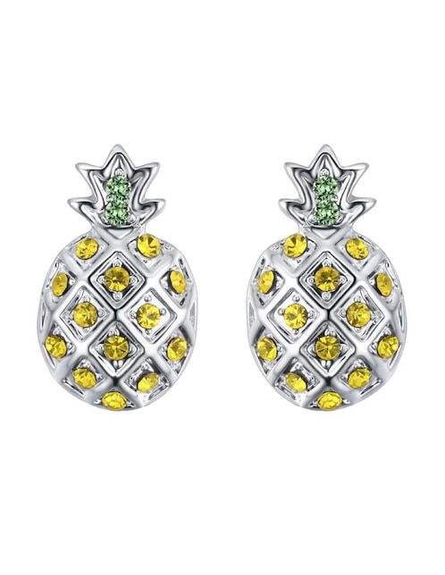 Aretes cortos de piña Ocean Heart con acabado baño de oro blanco 18 K cristal