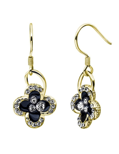 Aretes largos de flor Ocean Heart Elegance con acabado baño de oro 18 K cristal