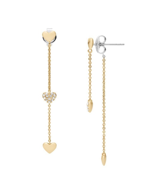 Aretes largos de corazón Fossil Sutton con acabado pulido cristal