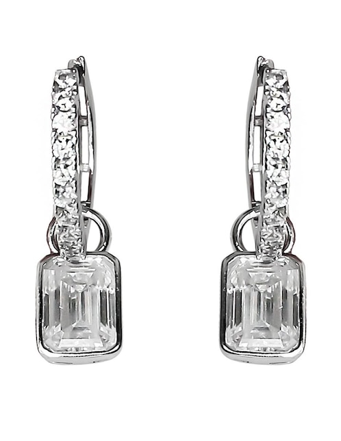 Aretes huggies rectangulares Sofia Blum de plata P 925 con acabado baño de rodio diamante laboratorio