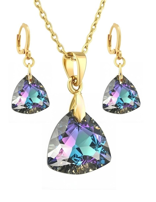 Aretes y collar triangular Aurore baño de oro 18 k cristal 1