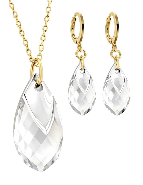 Aretes y collar de gota Zvezda Aurore baño de oro 18 k cristal