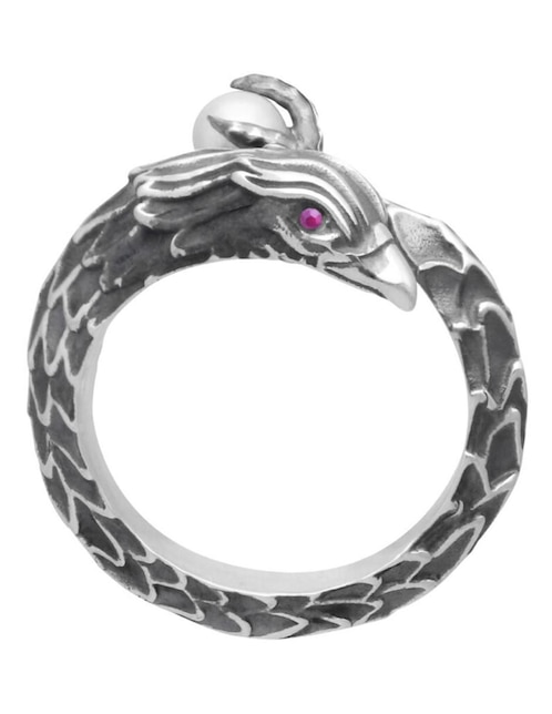 Anillo con gema de pato México P 925 de plata rubí y perla brillante