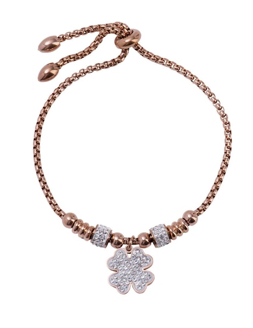 Pulsera mujer acero inoxidable LuckyLy Tea de Buena Suerte plata con dije de Trébol con zirconia cúbica oro 18k