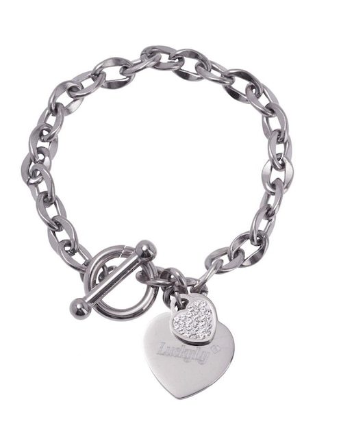 Pulsera LuckyLy mujer acero inoxidable de cadena uma con dijes de corazón zirconia cúbica