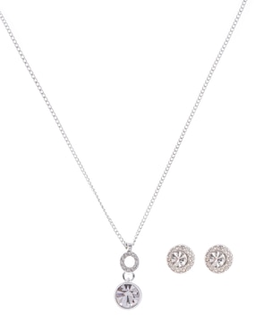 Set Collar Y Aretes Redondos Nine West De Plata P925 Cristal