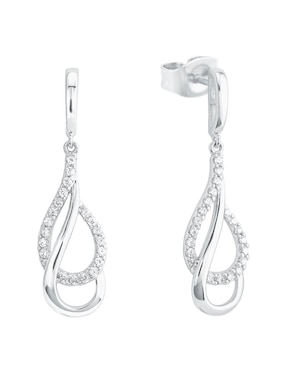Aretes Amor de plata P 925 con acabado baño rodio zirconia