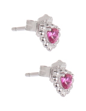 Broqueles de corazón Amor de plata con acabado baño rodio zirconia
