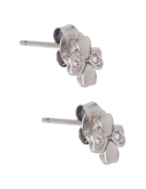 Aretes de trébol Amor de plata P 925 con acabado baño rodio zirconia