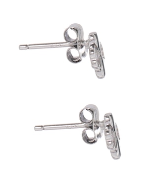 Aretes de trébol Amor de plata P 925 con acabado baño rodio zirconia