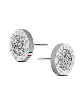 Broqueles Tommy Hilfiger con acabado plateado cristal