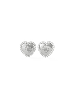 Aretes de corazón Guess con acabado plateado