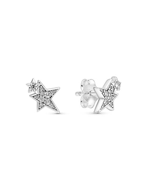 Broqueles Pandora de plata con acabado plateado zirconia