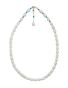 Set de gargantilla y aretes María Karina perla con turquesa y perla colgante