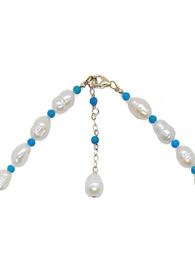 Set de gargantilla y aretes María Karina perla con turquesa y perla colgante