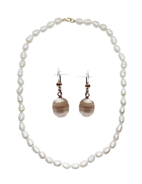 Set de collar y aretes María Karina perla natural barroca