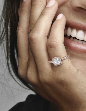 Anillo cuadrado Pandora Timeless de plata P 925 zirconia cúbica con acabado baño de oro rosa