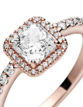 Anillo cuadrado Pandora Timeless de plata P 925 zirconia cúbica con acabado baño de oro rosa
