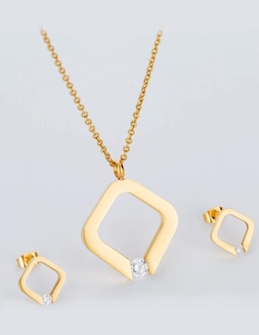 Aretes y collar de rombo Ocean Heart cristal