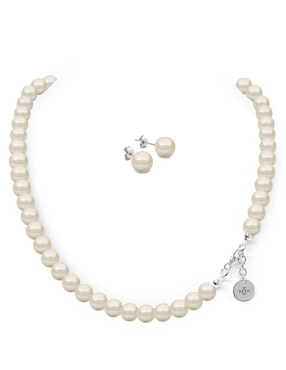Aretes y collar redondos Zvezda Pearls de plata cristal
